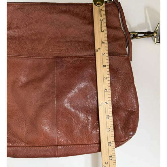 Margot New York Mickey Cognac Brown Leather Double Zip Crossbody Shoulder Bag - Picture 5 of 16